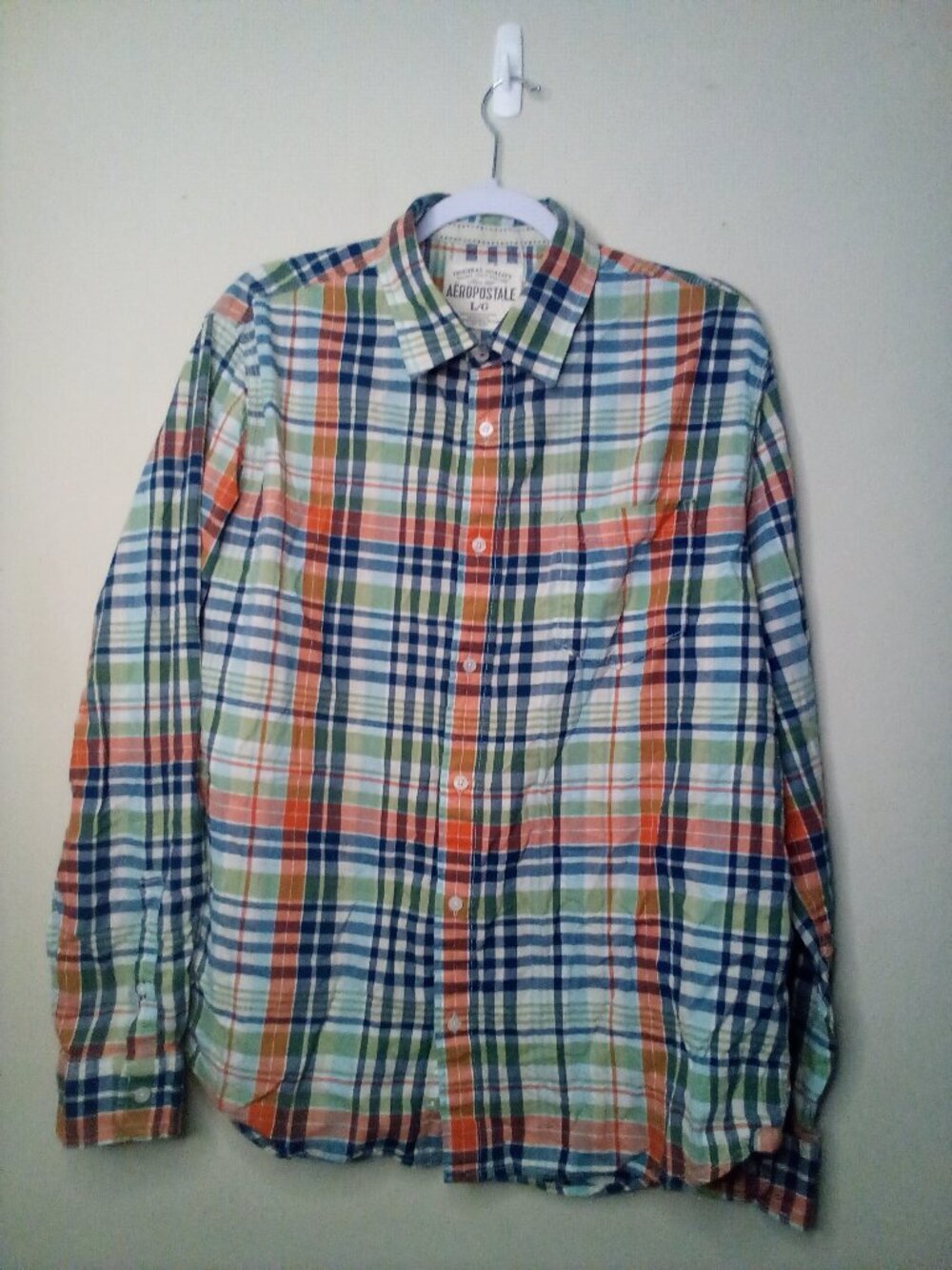 Aeropostale Shirt Men L Button Up Long Sleeve Plaid Green Blue